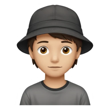 Create a teen boy wearing a faded black T-shirt. He will have brunette hair, tan skin, and dark brown eyes. He is wearing a gray hat turned backwards. sticker