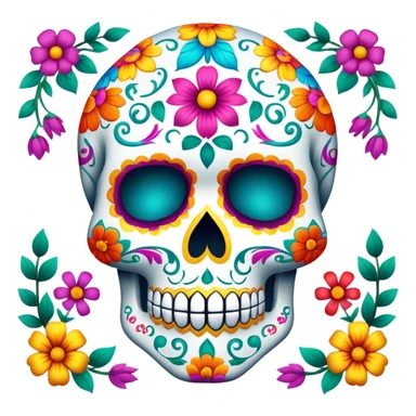 colorful decorated sugar skull with floral patterns sticker
