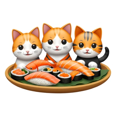 four happy cats having sushi dinner together sticker