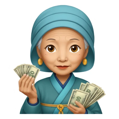 old chinese woman with Compassion - sympathetic concern for the sufferings of others, offering money sticker