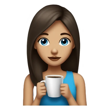a girl with blue eyes with bangs on dark brown hair drinks coffee sticker