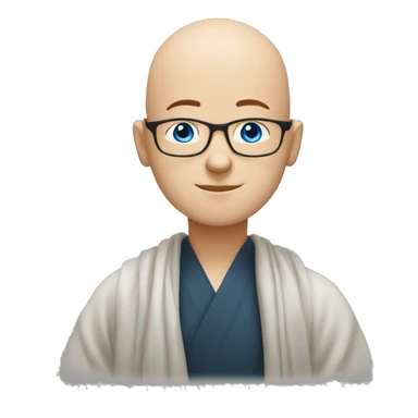 bald man with glasses and blue eyes doing namaste sticker