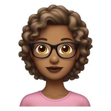 A tan girl with hazel eyes pink lips black glasses and brown wavy hair sticker