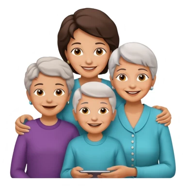 two kids (1 boy and 1 girl) with their mother and grand mother smiling sticker