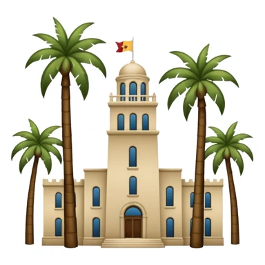 California Tower and the Museum of Us in San Diego with palm trees, simple apple style emoji, no text, white background, inspired by reference photo sticker