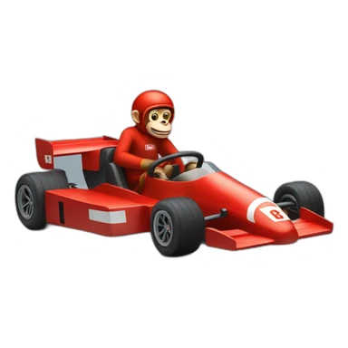Monkey in a F1 red car with a man running after him sticker