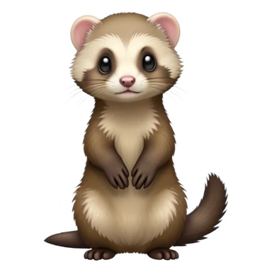 cinematic-[ferret]-realistic-full- long slender body-standing-emoji,-tiny-paws-tucked-close,-head-tilted-dramatically,-fluffy-[sable]-fur,-simplified-yet-realistic-focused-features,-highly-detailed,-glowing-with-an-almost-sarcastic-glow sticker