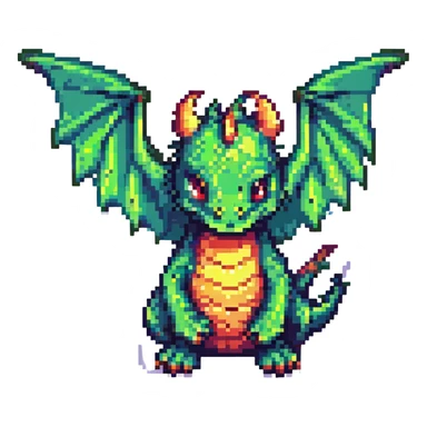pixel art dragon, exaggeratedly tiny wings, playful expression sticker