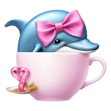 dolphin wearing a pink ribbon bow drinking tea sticker