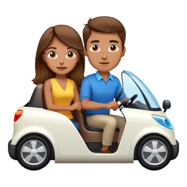 Brown haired man and brown haired woman riding in electric car  sticker