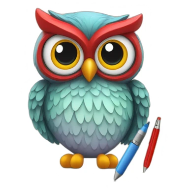 A colorful owl writing with a red pen sticker