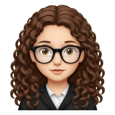 white teen girl with long brown curls, hazel eyes, and black frame glasses sticker