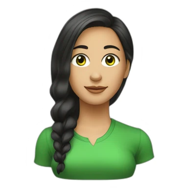 Oftalmologa de ojos verdes y cabello negro largo en caricatura sticker