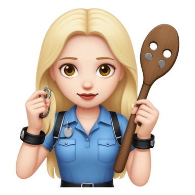 Girl emoji holding a paddle and handcuffs sticker