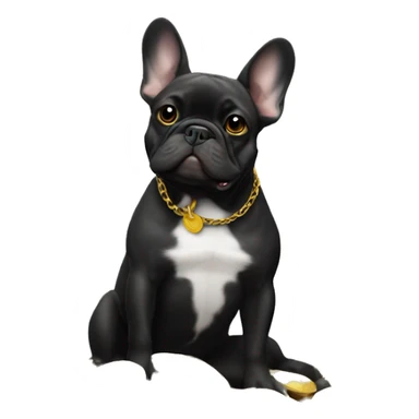 Black-and-tan French bulldog sitting on gold coins sticker