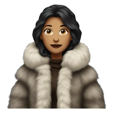 Dark haired woman wearing big full length fur coat sticker