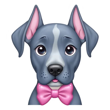 Blue Great Dane dog with a sparkly pink bow on one ear, cute cartoon style sticker