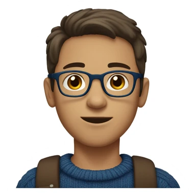 winter, christmas, young boy, short  brown hair, brown eyes, hispanic, dark blue sweater, full body, blue glasses sticker