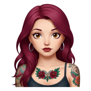 Beautiful tattooed long burgundy haired girl  sticker