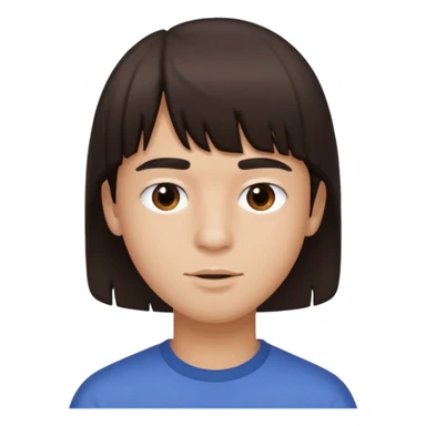 boy dark brown hair with bangs with straight eyebrows cleaning sticker