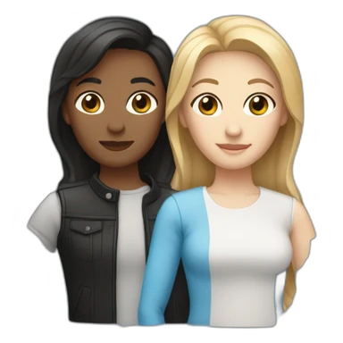 Lesbian Couple (one white with black eyes and light brown hair with a fish face like - one white with black hair, blue eyes very androgyne with middle length hair) sticker