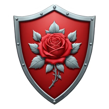 Flat vector  No gradients  Deep red (#7A0F1E)  Transparent background  High contrast  Clean gothic shield aesthetic with a rose  Designed to be readable at 128x128px sticker