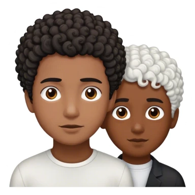 Brown skin boy with short curly black hair next to white hair whit brown hair  sticker