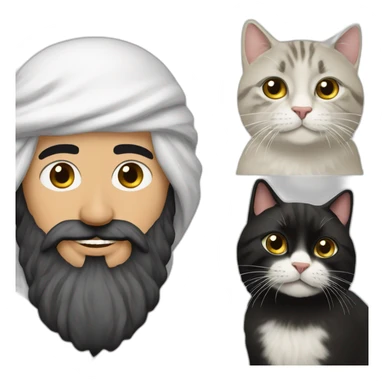 Arab Bearded man with a white and black spoted cat sticker