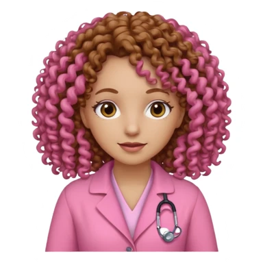 médica, cabelo castanho, pele branca, cabelo cacheado, roupa rosa sticker
