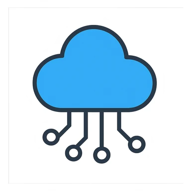 minimalist flat icon of a cloud with circuit lines, blue and gray palette, representing DevOps Cloud Engineer sticker