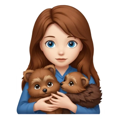 long hair chestnut color blue eyes woman holding small ewok dog sticker