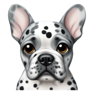 Gray merle French bulldog with black spots and blue eye sticker