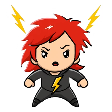 redhead girl furious with lightning bolts sticker