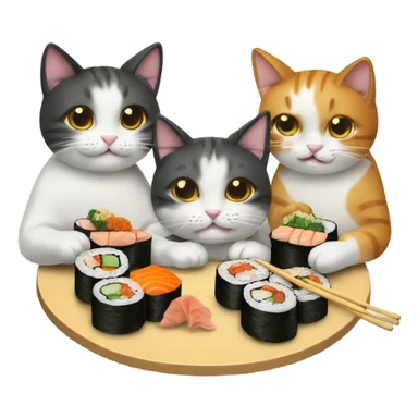 three cats eating sushi sticker