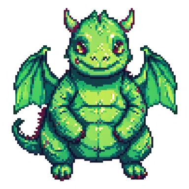 pixel art dragon with tiny wings, green and chubby sticker
