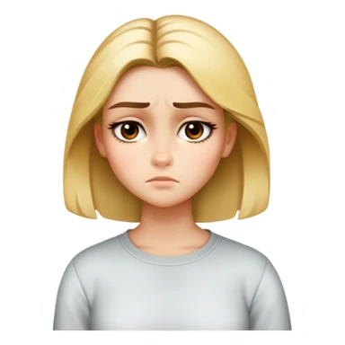 Draw this girl in the same style and appearance, but with a thoughtful expression. Do not change her facial features, clothes, or hairstyle. iOS emoji style. sticker