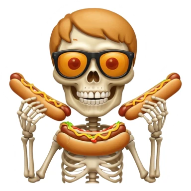 skeleton funky hair eating single hot dog sticker