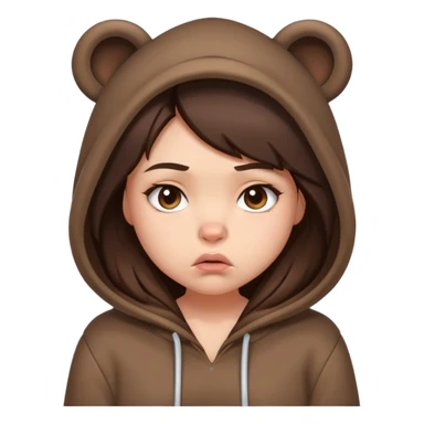 Cute brunette girl in a bear hoodie pouting sticker