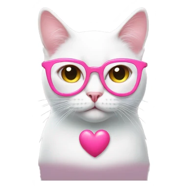 White cat wear pink heart glasses but her face like disgust sticker