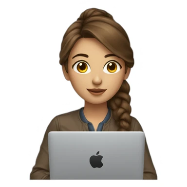 Beautiful programmer girl with brown hair working with MacBook sticker