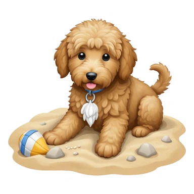 goldendoodle digging on the beach sticker