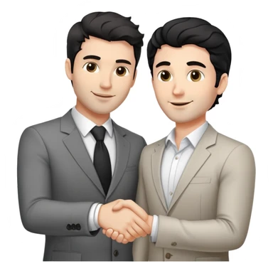 Professional 35-year-old man with black wavy hair, stubble, strong jawline, white skin tone, wearing smart casual business attire, networking at a business event, shaking hands with another professional, confident approachable expression sticker