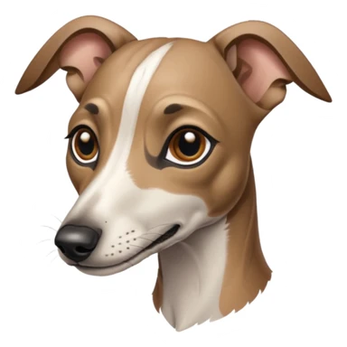 Create a brindle whippet emoji with long Dobby looking ears and a long snout sticker