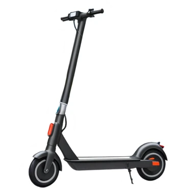 An icon featuring a sleek electric scooter with a modern design, parked on a smooth city sidewalk. The background shows a bustling urban landscape with clear skies, tall buildings, and pedestrians walking by. The scooter is highlighted as a symbol of eco-friendly transportation and modern mobility.  sticker