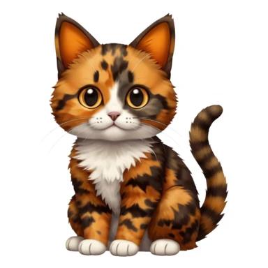 A high-resolution photo-realistic digital illustration of a brown multicoloured  tortoiseshell cat kitten, chest upward sticker