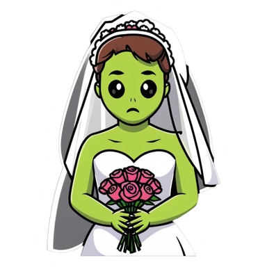 zombie bride with wedding veil and bouquet sticker