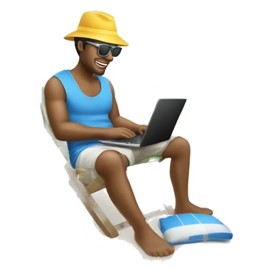 un homme travail sur son ordinateur à la plage sticker