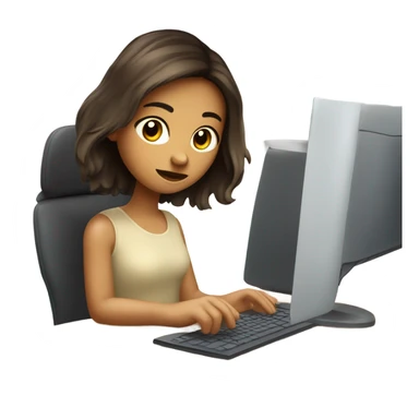 fille brune qui travaille sur ordinateur cheveux court sticker