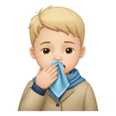 child holding a handkerchief to their nose while sneezing, cute and friendly sticker