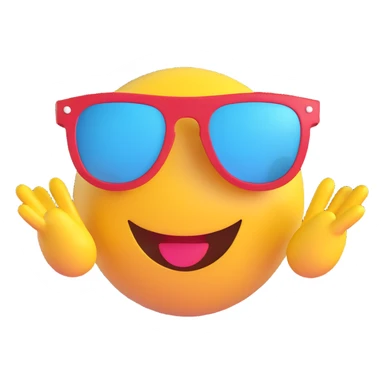 3D smiley emoji, round shape, cool sunglasses, with the text "menő" sticker